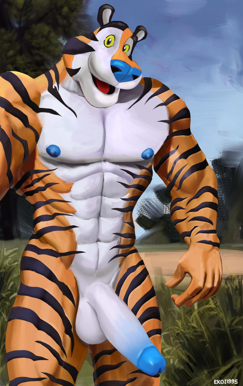 absurd_res anthro ekoi1995 felid frosted_flakes hi_res kellogg's male mammal mascot muscular muscular_male outside pantherine selfie solo tiger tony_the_tiger
