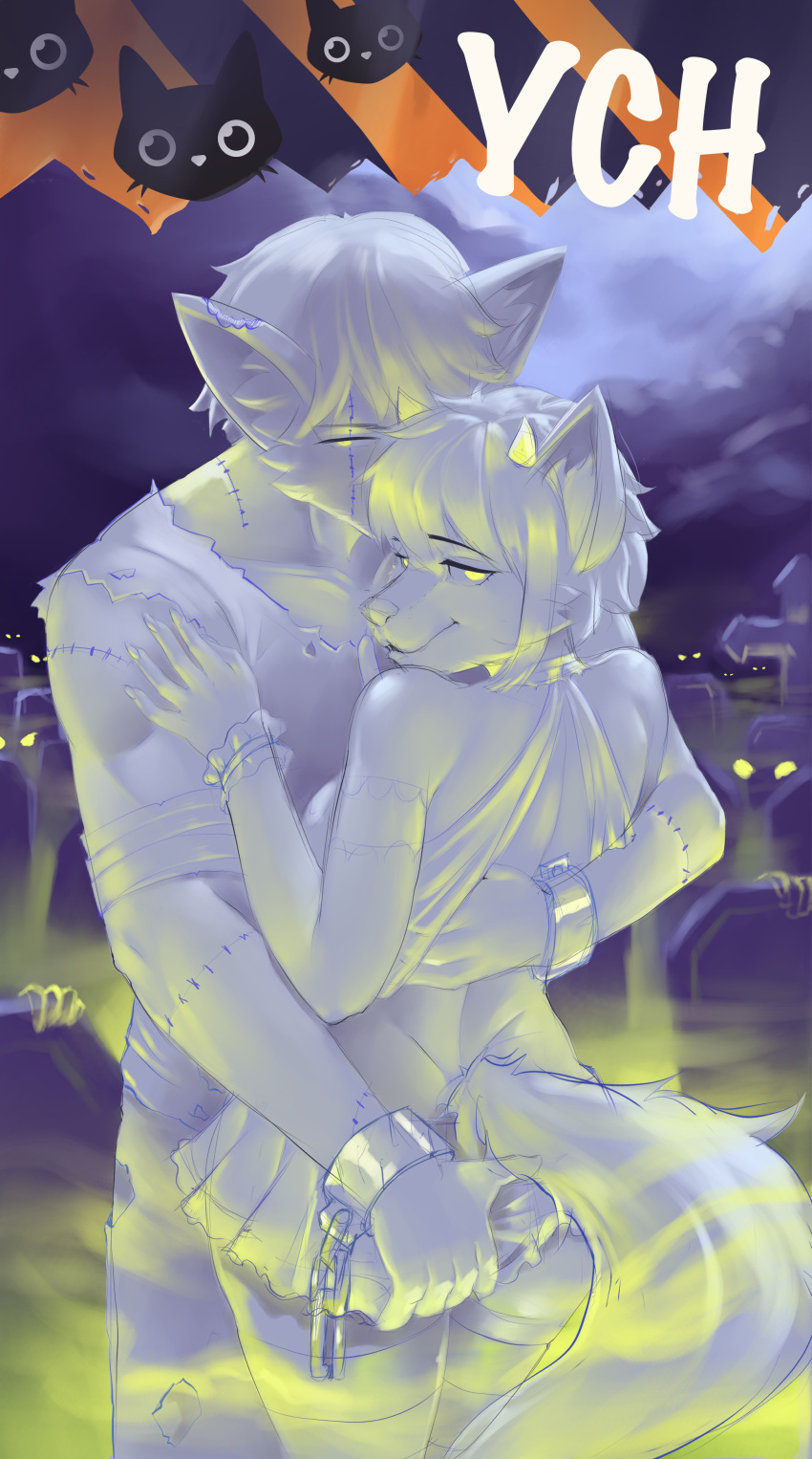 absurd_res anthro duo female halloween hi_res holidays male male/female romantic romantic_couple sparkittyart ych_(character)