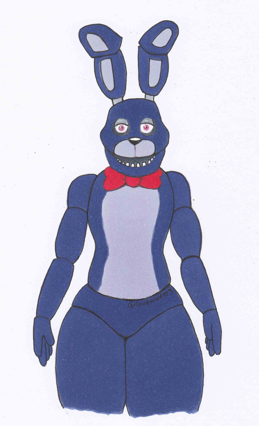 absurd_res bonnie_(fnaf) five_nights_at_freddy's hi_res lagomorph leporid long_ears looking_at_viewer lovemet123_(lovemet_room) machine male mammal pink_eyes purple_body rabbit red_bow_tie robot scottgames simple_background solo thick_thighs video_games white_background wide_hips