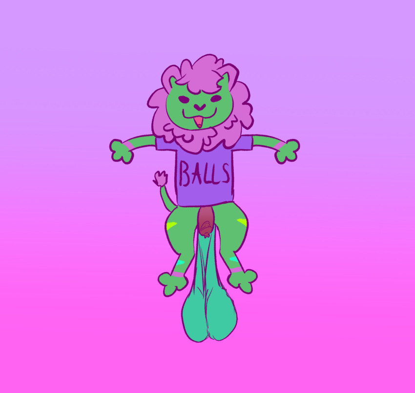 anthro balls felid fur genitals green_body hi_res lino_(lino_the_lion) lino_the_lion lion male mammal meme pantherine pink_body pink_fur solo