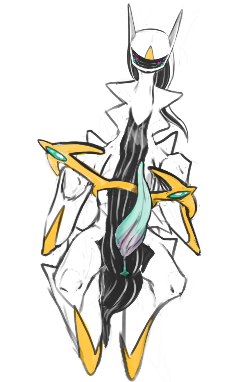 arceus feral generation_4_pokemon genitals hi_res kiophen legendary_pokemon lying male nintendo penis pokemon pokemon_(species) simple_background solo tapering_penis video_games white_background