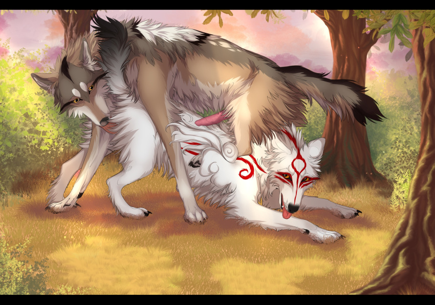 amaterasu canid canine canis capcom deity duo eunuch female feral hi_res male male/female mammal meiko_(umbre2597) nightwatch slyfox video_games wolf ōkami