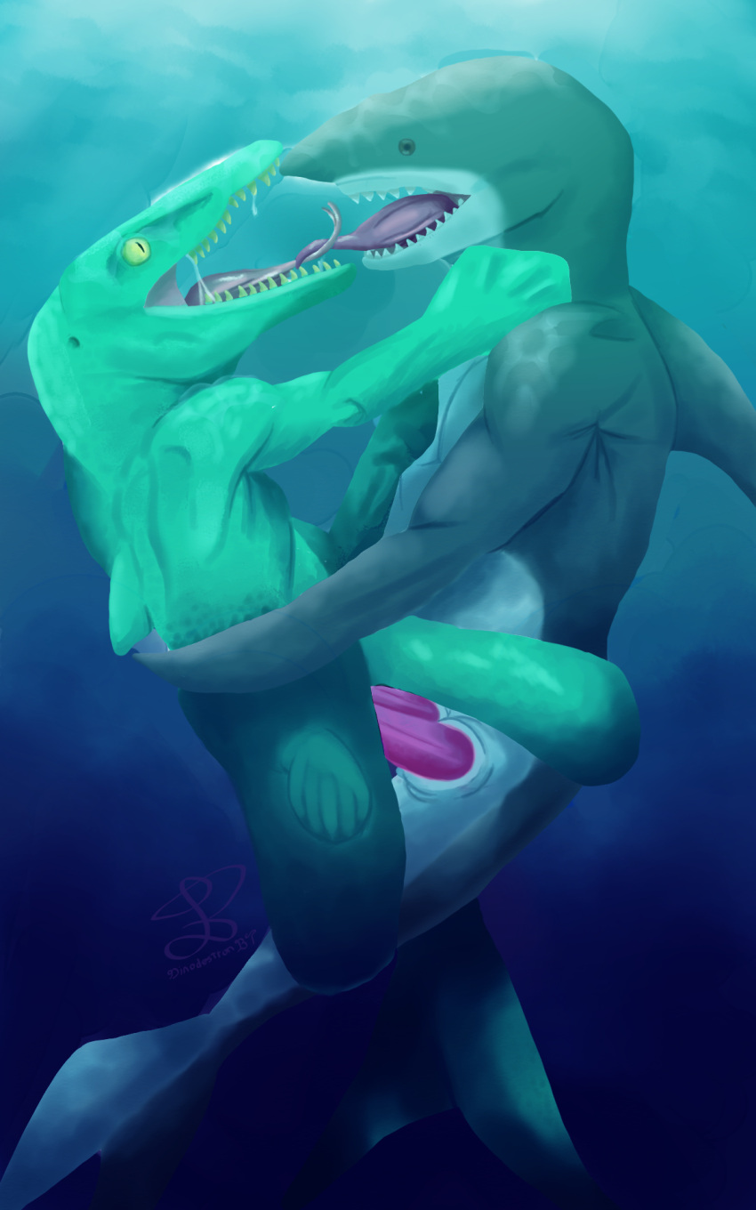 2_penises animal_genitalia animal_humanoid black_eyes bodily_fluids cloaca coiling dinodestronbt dorsal_fin double_penetration duo embrace female fin fish fish_humanoid flippers french_kissing furry furry_only genitals great_white_shark green_body green_skin hi_res hug humanoid kissing lamnid lamniform lizard male male/female marine marine_humanoid monitor_lizard mosasauroid mosasaurus multi_genitalia multi_penis penetration penis reptile scalie sea sex shark shark_humanoid shark_tail shark_teeth sharp_teeth tail_fin teeth tongue tongue_out underwater underwater_sex water wrapping yellow_eyes