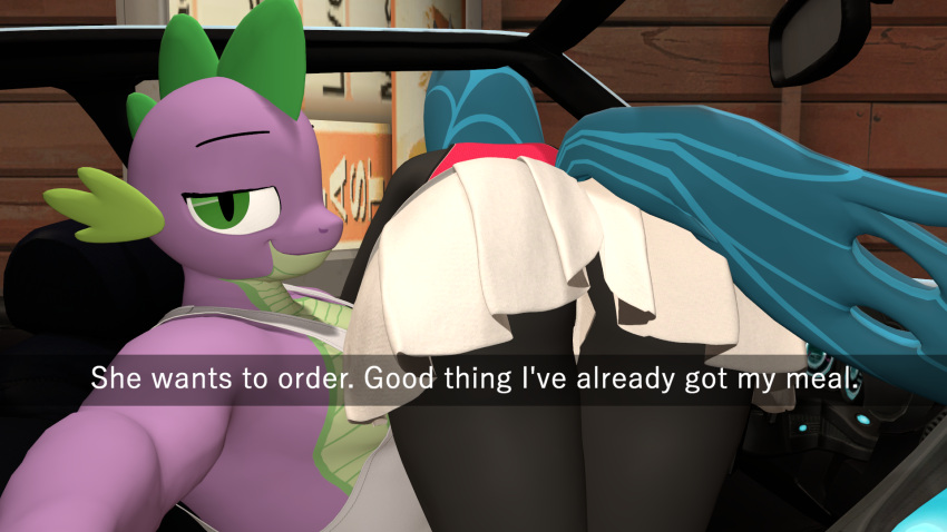 3d_(artwork) anthro anthrofied bent_over bottomwear butt clothing digital_media_(artwork) dragon duo english_text female friendship_is_magic hasbro he_wants_to_order hi_res looking_at_viewer male meme my_little_pony panties papadragon69 queen_chrysalis_(mlp) skirt spike_(mlp) text underwear