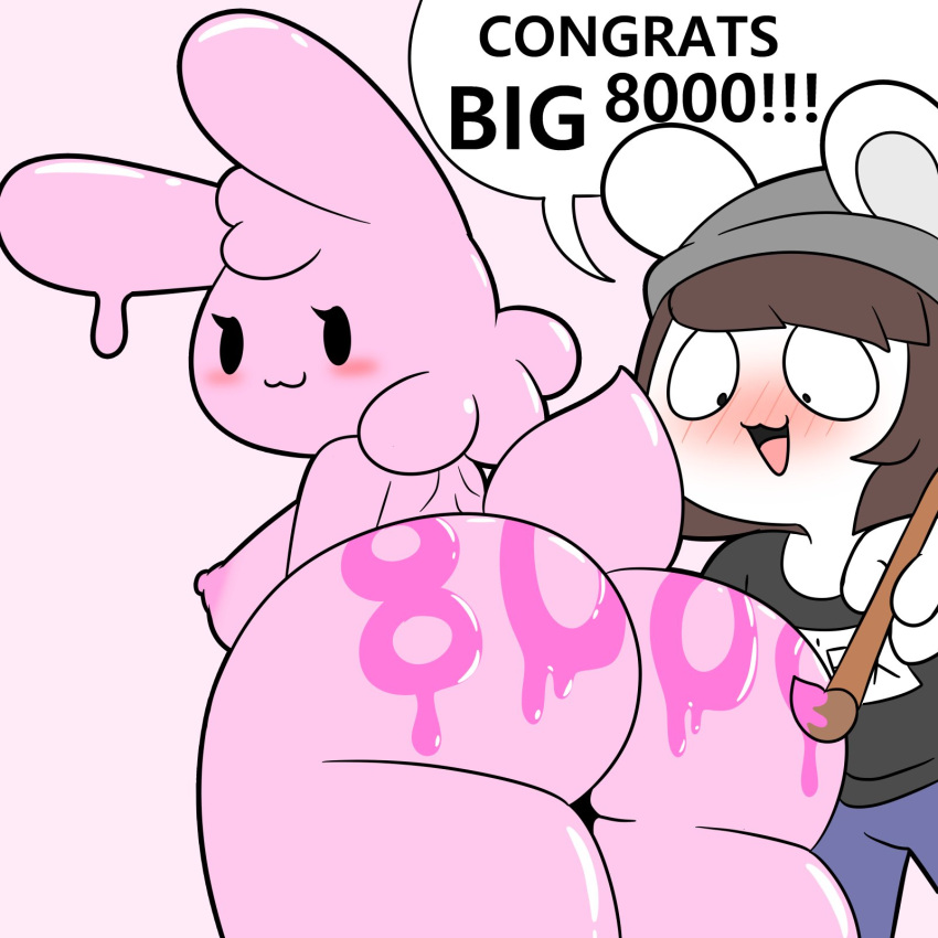 2020 anthro big_butt blush breasts butt chinchilla chinchillid duo female gelbun gift goo_creature hi_res lagomorph leporid looking_back male male/female mammal nipples painting rabbit rodent thick_thighs tony_(tonytoran) tonytoran