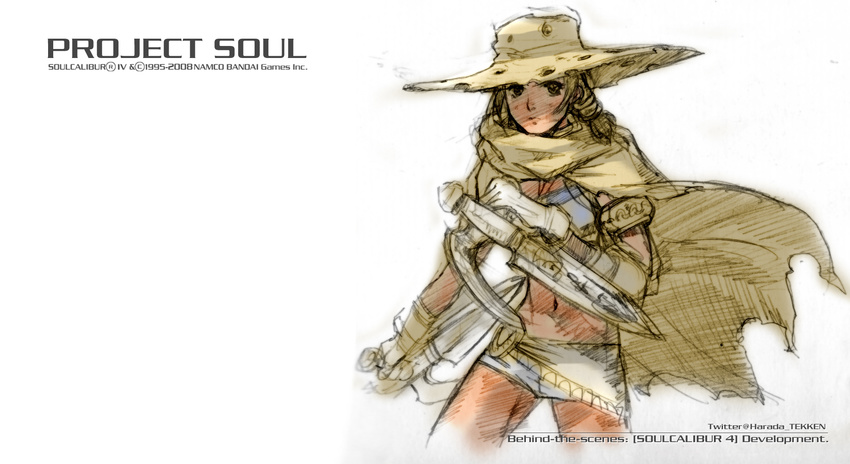 blade cape hat highres namco navel official_art soul_calibur soul_calibur_iv soulcalibur_iv talim tonfa twintails wallpaper weapon