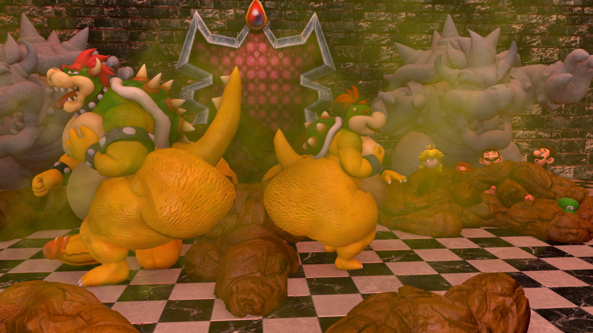 3d_(artwork) aged_up anthro balls belly big_belly big_butt bowser bowser_jr. breasts brick burial buried butt castle chair crown digital_media_(artwork) dirty dragon dragon_koopa fart father_(lore) feces feces_pile furniture genitals hand_on_pec headgear hi_res huge_butt human kanebrentkoopa king king_koopa koopa luigi male male/male mammal mario mario_bros moobs mythological_creature mythological_scalie mythology nintendo nude overweight parent_(lore) pecs penis plumber pooping pooping_on_floor pooping_together prince princess princess_peach relieved reptile royalty scalie scat_play sculpture slightly_chubby smelly solo son_(lore) source_filmmaker_(artwork) statue tecbuttlovefa thick_thighs throne tile tongue tongue_out turtle wall_(structure) wide_hips