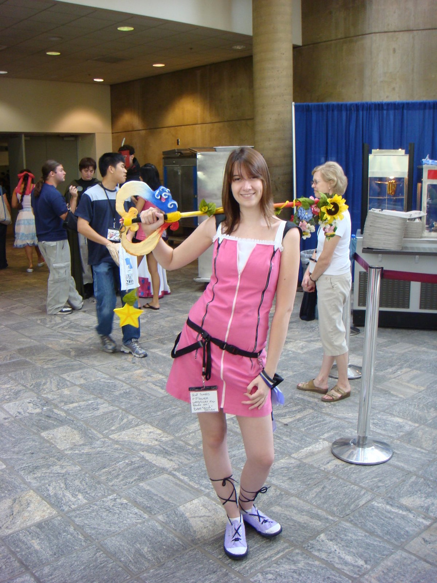 cosplay dress highres kairi kingdom_hearts pink_dress weapon