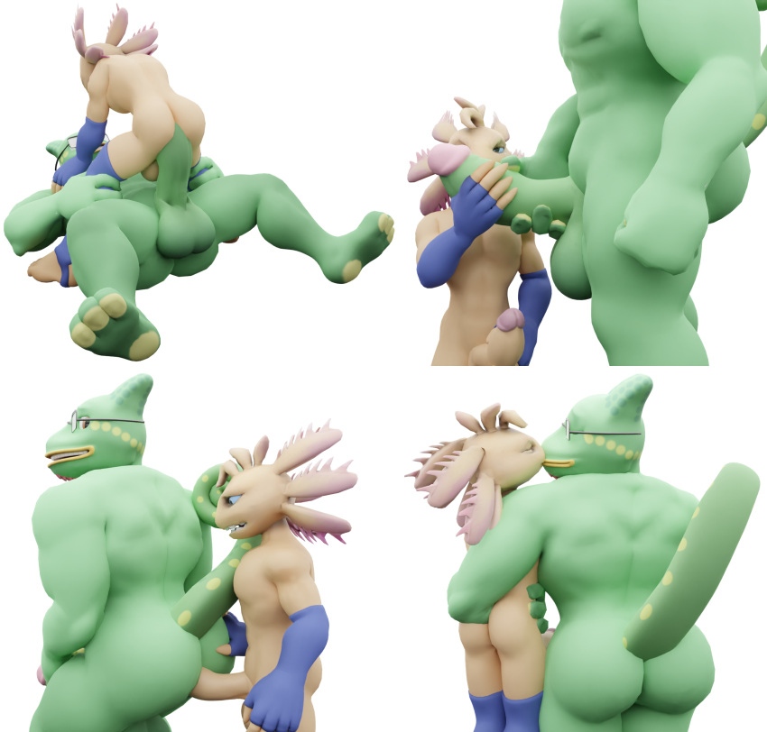 2022 3d_(artwork) albalbalb alpha_channel amphibian anthro axol axolotl balls bubble_butt butt chameleon clothing digital_media_(artwork) duo erection eyewear feet francis_(paper_mario) genitals glasses hand_on_penis hi_res kissing legwear lizard male male/male mario_bros masturbation mole_salamander muscular muscular_anthro muscular_male nintendo paper_mario penetration penis reptile salamander_(amphibian) scalie simple_background size_difference smg4 stockings swirly_tail transparent_background video_games