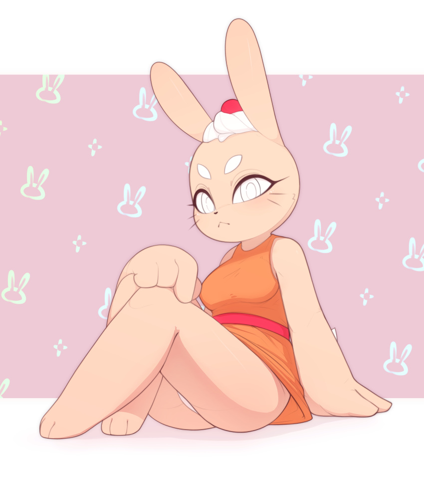 absurd_res anthro breasts butt clothed clothing dress female hi_res kekitopu lagomorph leporid looking_at_viewer mammal panties rabbit sitting solo underwear