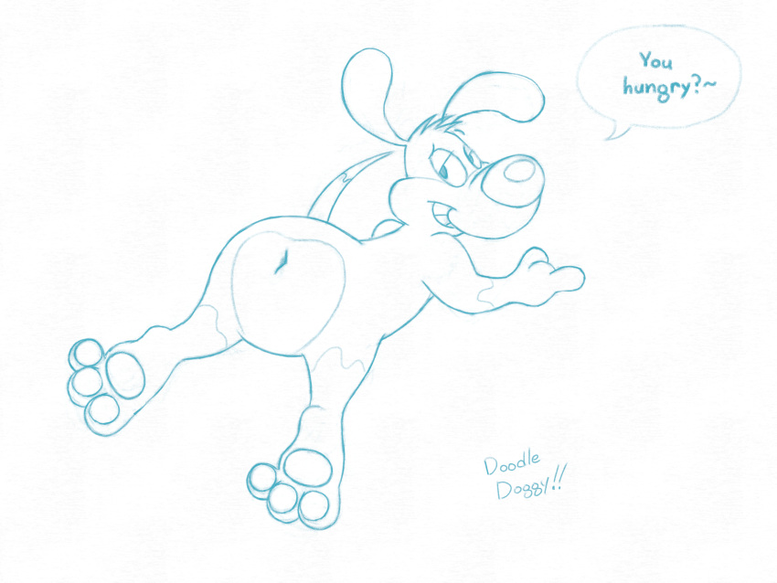 absurd_res anthro beagle beckoning bedroom_eyes butt butt_heart canid canine canis domestic_dog doodle_(doodledoggy) doodledoggy gesture goo_creature grin half-closed_eyes hi_res hunting_dog lying male mammal narrowed_eyes null on_front scent_hound seductive sketch smile solo toonkind toony