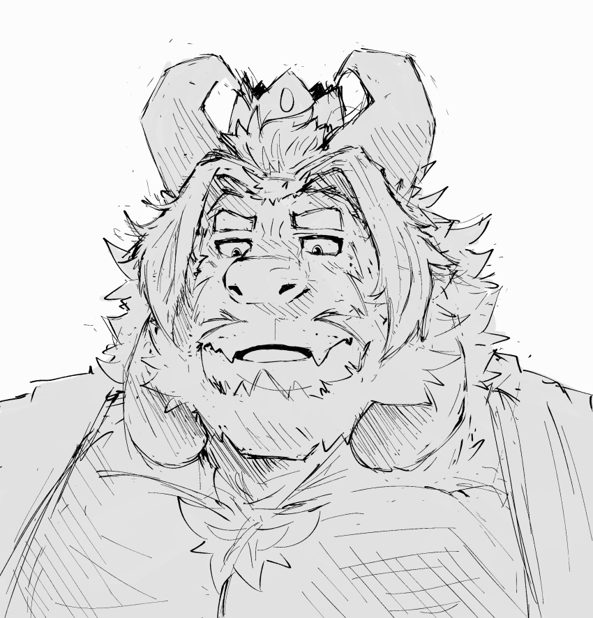 absurd_res animal_humanoid anthro asgore_dreemurr bastardfur bovid caprine chest_tuft clothed clothing facial_hair goat hair headshot_portrait hi_res horn humanoid looking_down male mammal mammal_humanoid monochrome muscular muscular_anthro muscular_male open_clothing open_topwear open_vest pecs portrait solo topwear tuft undertale undertale_(series) vest video_games