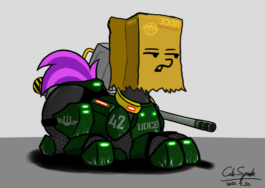 absurd_res cdrspark earth_pony equid equine female feral friendship_is_magic hasbro hi_res horse machine mammal my_little_pony paper_bag_(oc) pony power_armor solo