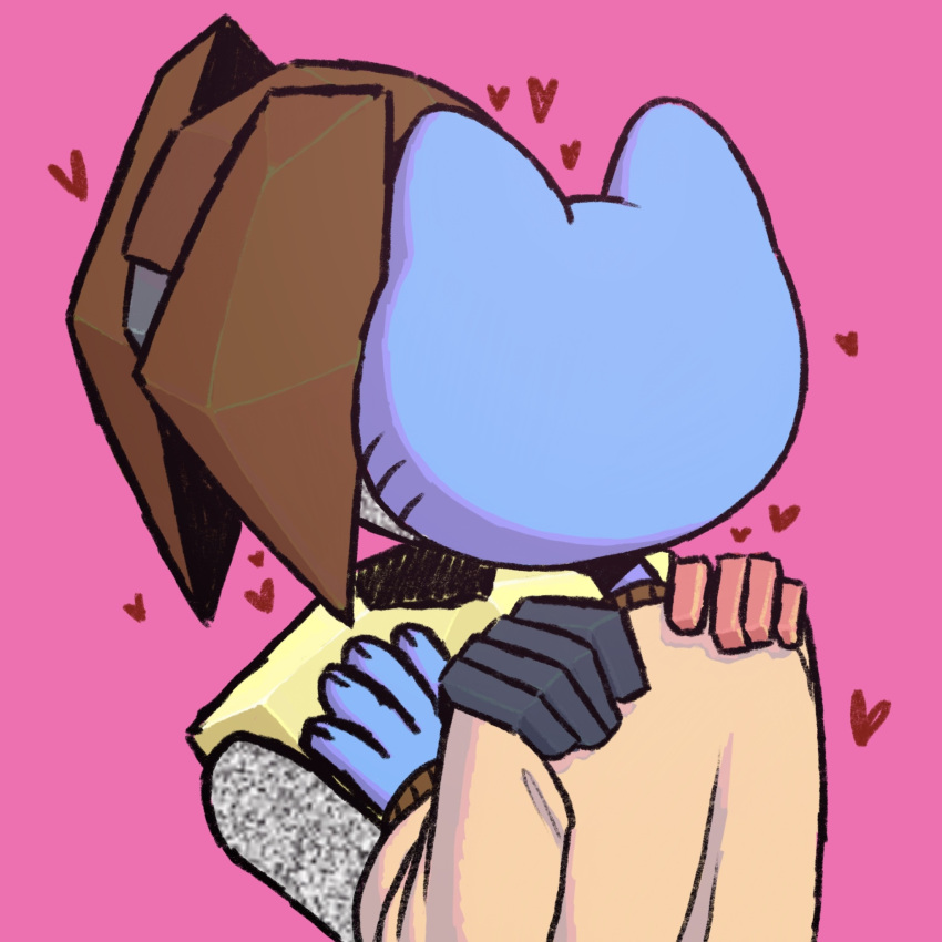 &lt;3 anthro bangs blue_body blue_fur brown_hair cartoon_network clothed clothing colored cyclops domestic_cat dreamscreep duo felid feline felis fully_clothed fur gumball_watterson hair hi_res humanoid kissing male male/male mammal prick_ears rob_(the_amazing_world_of_gumball) shaded sweater the_amazing_world_of_gumball topwear