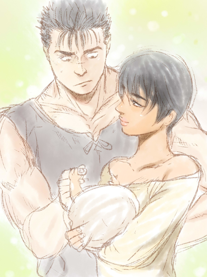 1girl baby berserk casca couple family gats good_end guts hetero highres if_they_mated scar