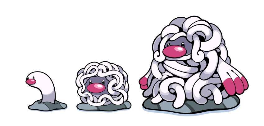 3others absurdres big_nose black_eyes evolutionary_line fukidashi_cotton fusion highres multiple_others pokemon pokemon_(creature) red_nose simple_background tangela tangrowth white_background wiglett