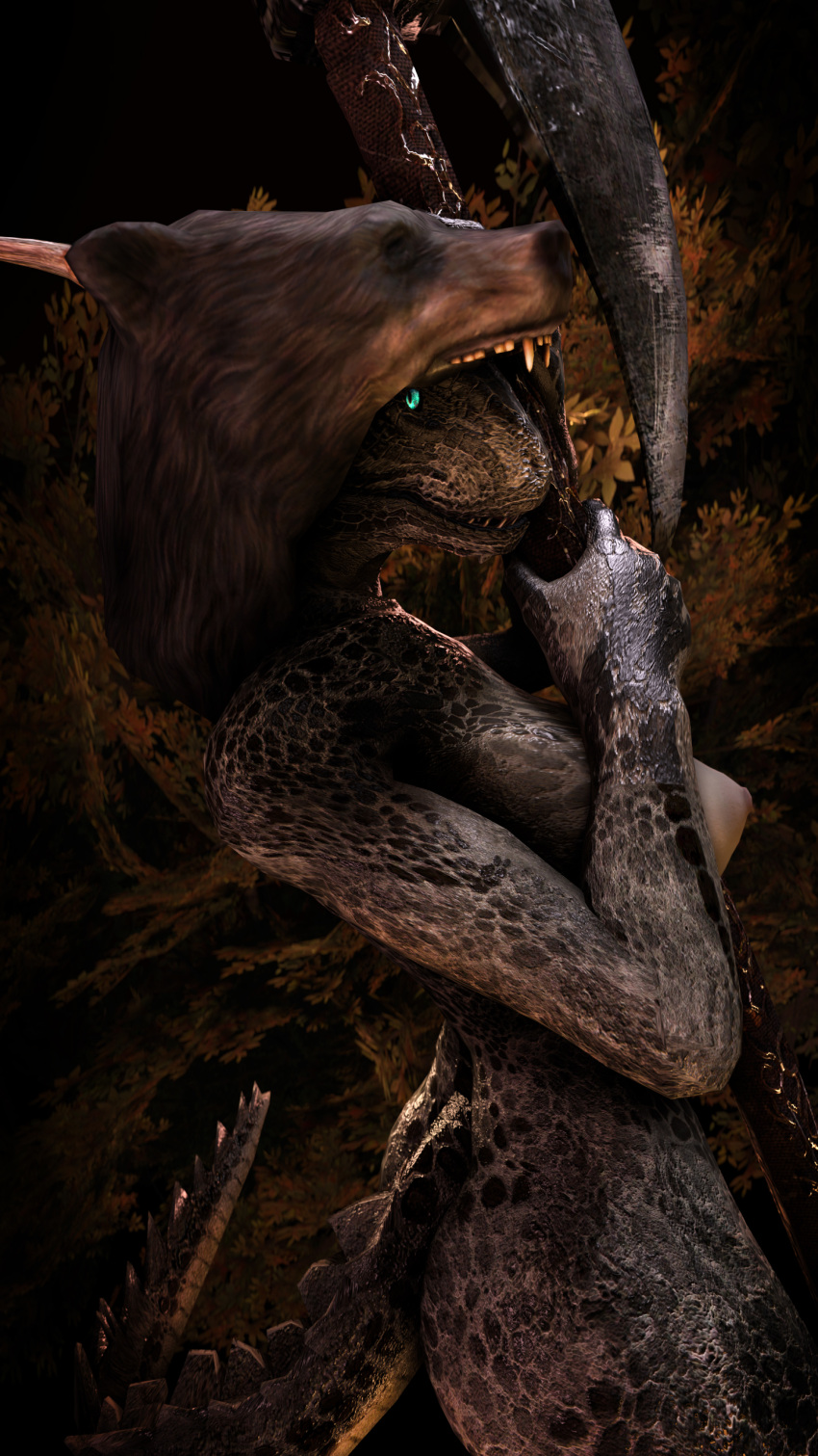 2022 9:16 absurd_res anthro argonian bethesda_softworks black_body black_scales blue_eyes breasts butt female fingers hi_res holding_object muetank multicolored_body multicolored_scales open_mouth reptile scales scalie solo teeth the_elder_scrolls video_games