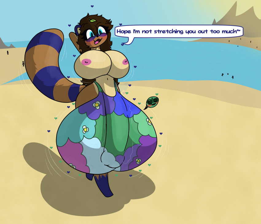 absurd_res alicia_(ashley432) anthro areola ashley432 balls beach big_balls big_breasts big_penis blush breasts brown_body brown_fur canid canine clothed clothing clothing_transformation colored digital_drawing_(artwork) digital_media_(artwork) duo elemental_creature english_text flora_fauna flower fur generation_4_pokemon genitals gynomorph hair hi_res huge_balls humanoid humanoid_genitalia humanoid_penis hyper hyper_balls hyper_genitalia inanimate_transformation intersex mammal nintendo nipples outside penis plant pokemon pokemon_(species) raccoon_dog rose_(ashley432) roserade sand seaside shaded signature sky smile swimwear tanuki text thick_thighs transformation underwear underwear_transformation video_games water watermark