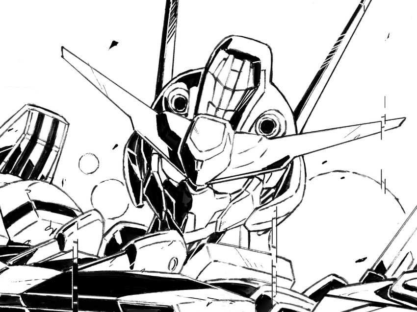 greyscale gundam gundam_aerial gundam_suisei_no_majo highres jnt lineart looking_at_viewer mecha mobile_suit monochrome no_humans official_art portrait robot solo unfinished v-fin white_background