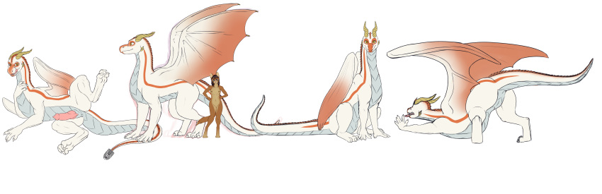 absurd_res anthro blue_eyes breasts claws dragon duo felid feline female feral genitals hi_res horn lookitsfen male mammal meena_(zentt) membrane_(anatomy) membranous_wings nude orange_eyes penis pussy samson_(zentt) scales tongue wings