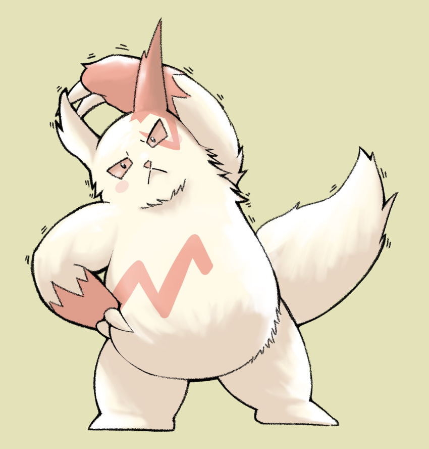 anthro belly blush claws fluffy fur generation_3_pokemon hi_res nintendo pink_eyes pokemon pokemon_(species) slightly_chubby straining stretching video_games white_body white_fur yra_bg zangoose