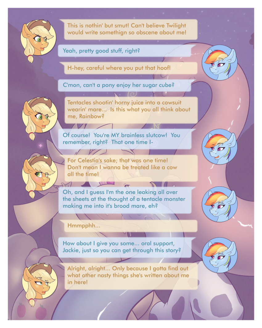 4:5 absurd_res applejack_(mlp) bullticle clothing cocaine_(artist) comic cow_costume dialogue dialogue_box duo earth_pony english_text equid equine facial_piercing fake_horns female feral friendship_is_magic hasbro hi_res horse mammal my_little_pony nose_piercing pegasus piercing pony rainbow_dash_(mlp) text wings