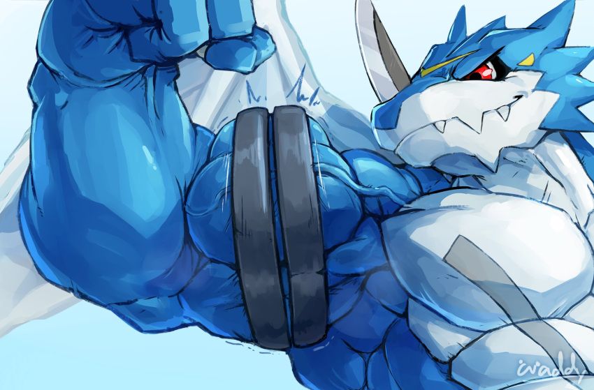 anthro bandai_namco belt biceps big_muscles digimon digimon_(species) exveemon flexing hi_res male muscular muscular_male pecs solo veiny_muscles waddledox