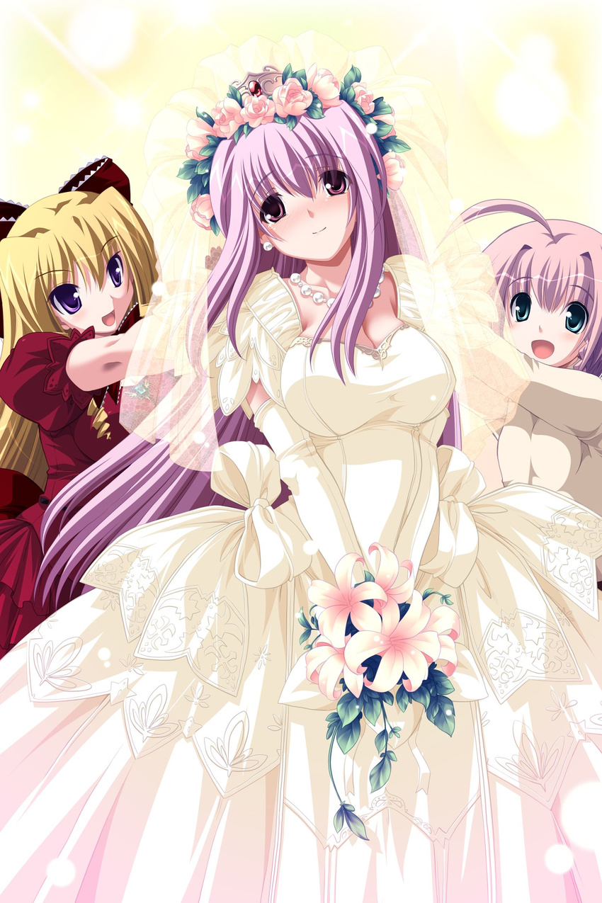 asanami_miori game_cg hagall_valkyr kurushima_shiho shirogane_no_soleil skyfish tsurugi_hagane wedding_dress