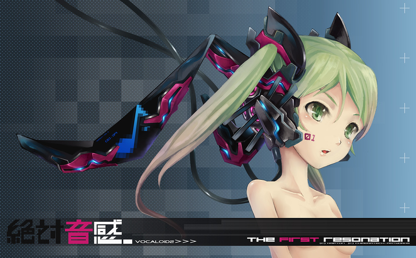 bad_anatomy bad_id bad_pixiv_id green_eyes green_hair hatsune_miku kimera long_hair solo twintails vocaloid