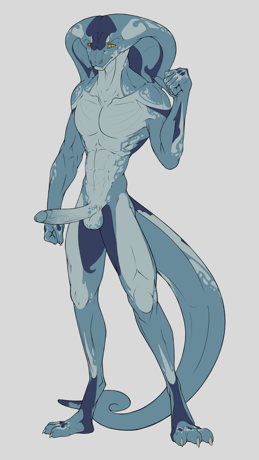 2022 abs absurd_res anthro athletic athletic_anthro athletic_male balls blue_body cierras claws cobalt_(cierras) cobra erection front_view genitals hi_res humanoid_genitalia male navel nude pecs penis reptile scalie snake solo standing