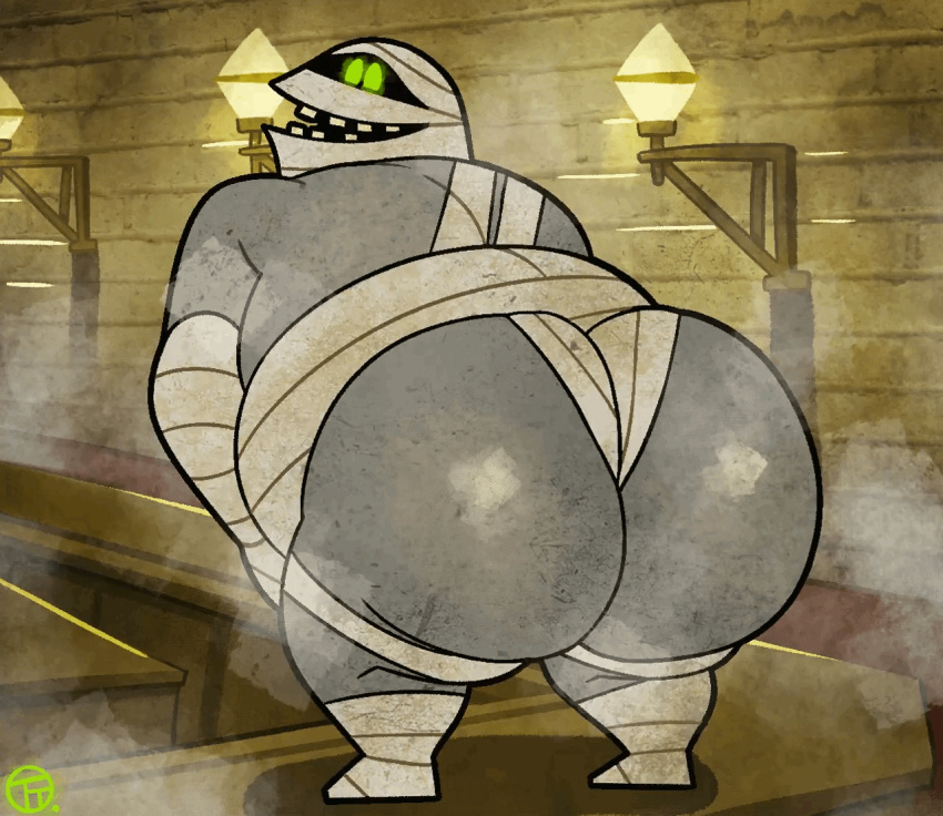 animated anus big_butt butt halloween holidays hotel_transylvania looking_back male mummy mummy_wrappings murray_the_mummy musk musk_clouds musk_fetish overweight overweight_male short_playtime solo trashtoonz twerking undead