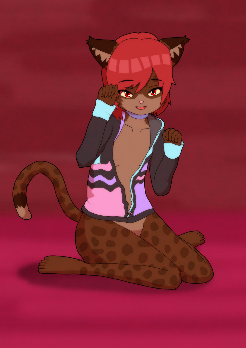 absurd_res ambiguous_gender anthro bottomless clothed clothing digital_media_(artwork) felid felin fur hair hi_res hoodie hoodie_only kawa kawaoneechan looking_at_viewer mammal red_background simple_background solo topwear topwear_only