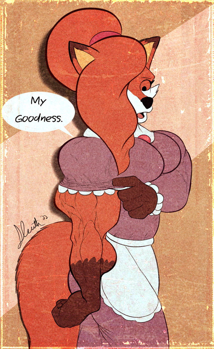 anthro auntie_vixen canid canine clothed clothing female fox hair hair_over_eye hi_res kattman mammal muscular muscular_anthro muscular_female one_eye_obstructed tricep