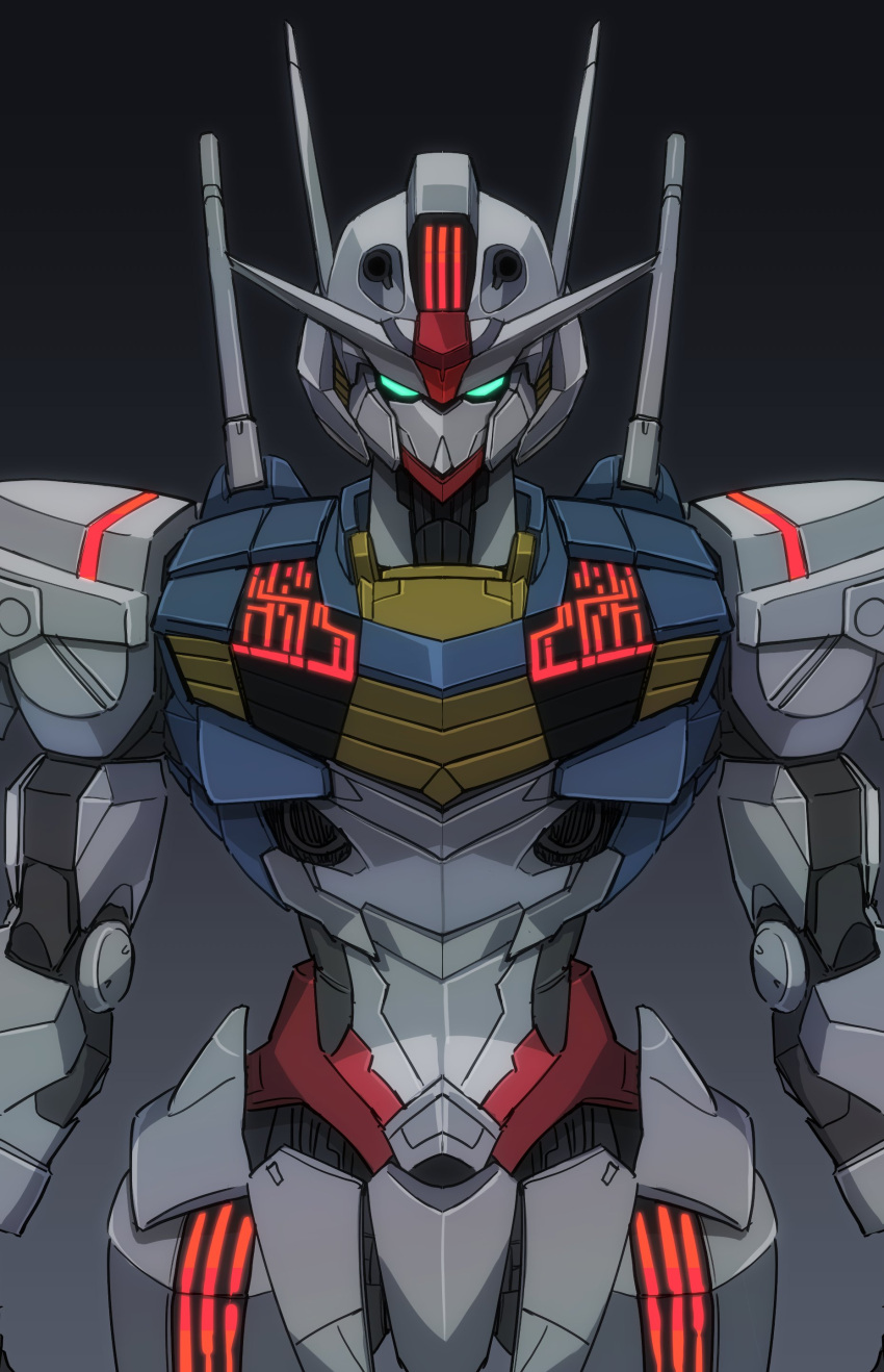 absurdres beam_saber glowing glowing_eyes glowing_lines gradient gradient_background gundam gundam_aerial gundam_suisei_no_majo highres lourie mecha mobile_suit no_humans radio_antenna robot v-fin