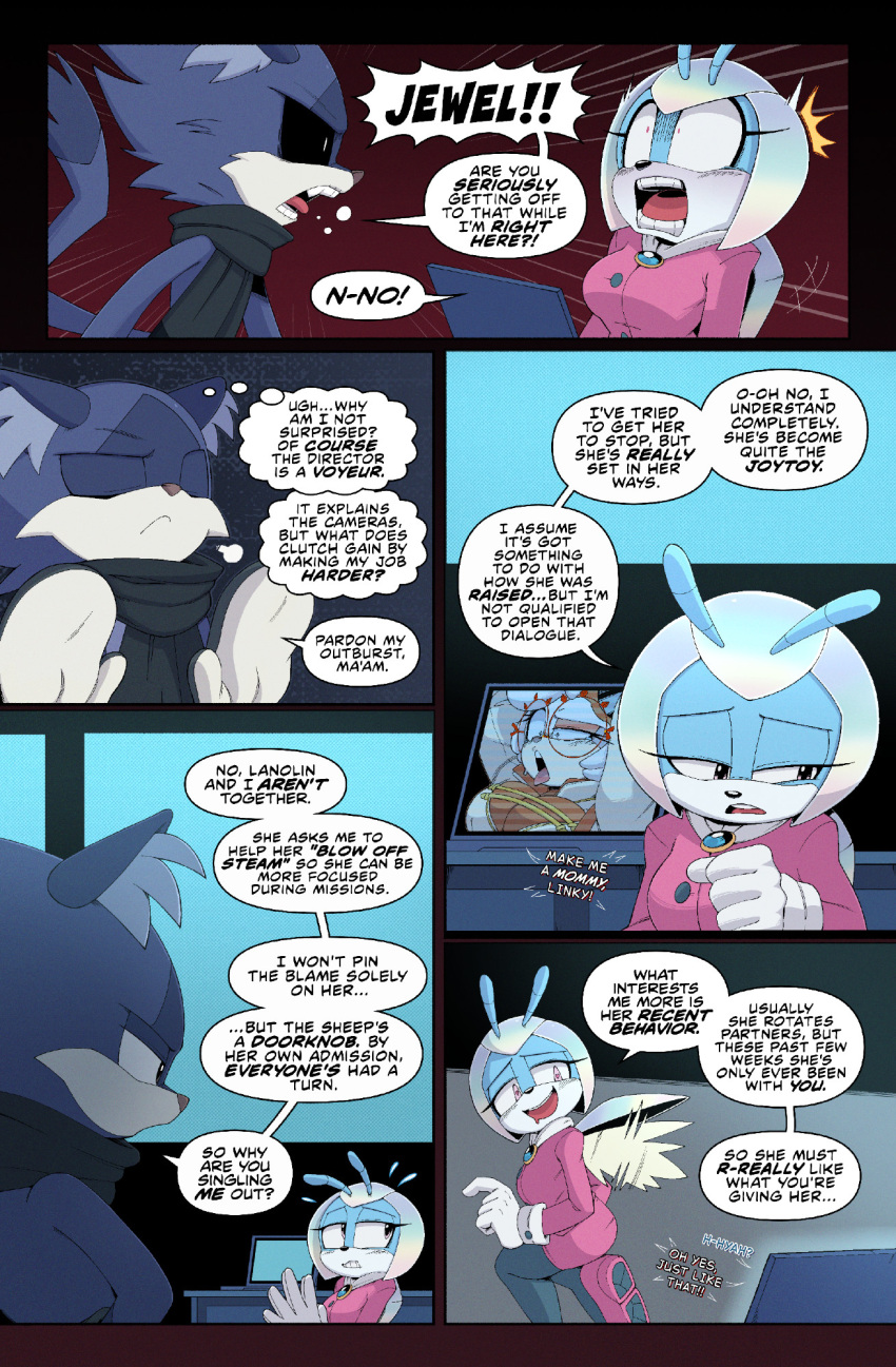 2026 ahegao anthro arthropod beetle big_breasts black_clothing black_leggings black_legwear black_scarf black_sclera blue_body blush bovid breasts caprine clothed clothed_anthro clothed_female clothed_male clothing comic dakkii dialogue domestic_cat duo_focus duo_the_cat english_text felid feline felis female footwear gloves group handwear heart_eyes heart_symbol hi_res huge_breasts idw_publishing insect insect_wings jewel_the_beetle lanolin_the_sheep_(sonic) leggings legwear looking_pleasured male mammal multicolored_body pink_clothing pink_footwear pink_shoes purple_eyes scarf screaming sega sheep shoes sonic_the_hedgehog_(comics) sonic_the_hedgehog_(idw) sonic_the_hedgehog_(series) speech_bubble text thought_bubble trio two_tone_body white_body white_clothing white_gloves white_handwear wings