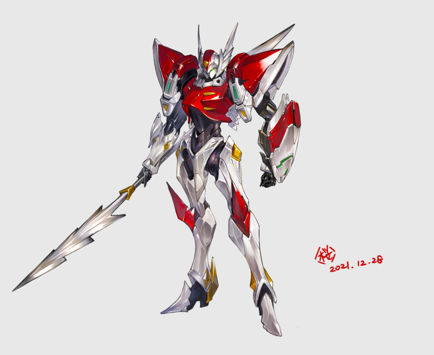 d-boy highres holding holding_polearm holding_weapon lance mecha polearm power_armor robot sakura_rock standing tatsunoko_pro tekkaman_blade weapon