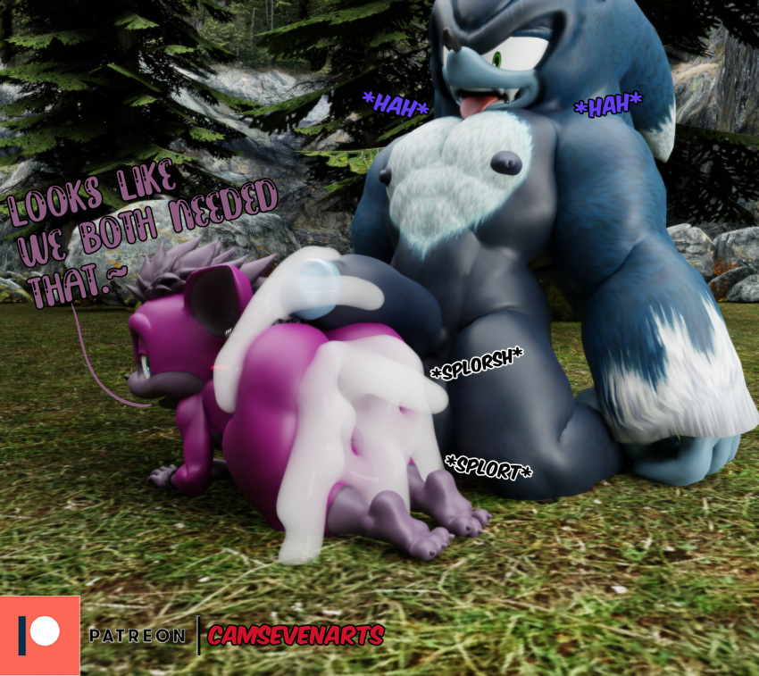 3d_(artwork) after_sex all_fours anthro balls bedroom_eyes big_butt big_penis blue_body blue_fur bodily_fluids butt camseven cum cum_from_ass cum_in_ass cum_inside cum_on_butt cum_overflow dark_gaia digital_media_(artwork) duo english_text erection eulipotyphlan fur genital_fluids genitals girly grey_hair hair hi_res kneeling male male/male mammal muscular muscular_male narrowed_eyes nipples outside penis purple_body purple_fur seductive sega size_difference sonic_the_hedgehog sonic_the_hedgehog_(series) sonic_the_werehog sonic_unleashed teapot_(body_type) text thick_thighs tongue tongue_out unknown_species watermark were wereeulipotyphlan werehog wide_hips wings