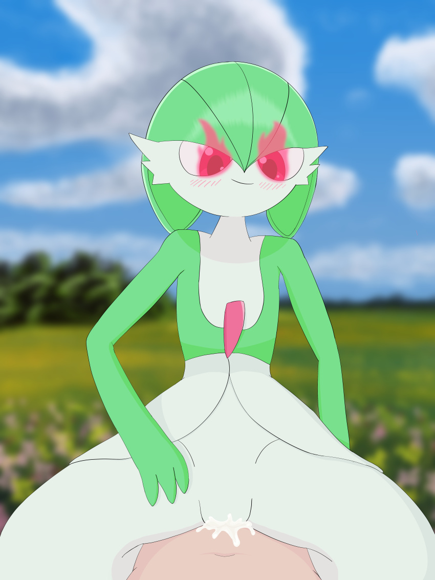 3:4 absurd_res alpha_pok&eacute;mon bodily_fluids clothing cowgirl_position cum cum_in_pussy cum_inside digital_media_(artwork) dress duo female field first_person_view flaming_eyes flat_chested from_front_position gardevoir generation_3_pokemon genital_fluids green_hair hair hi_res human humanoid humanoid_genitalia interspecies male male/female mammal nintendo on_bottom on_top penetration penile penile_penetration penis_in_pussy piipperi pokemon pokemon_(species) pokephilia red_eyes sex vaginal vaginal_penetration video_games white_body white_clothing white_dress