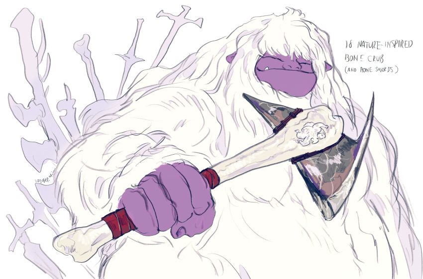 1other bone closed_eyes club_(weapon) fang final_fantasy final_fantasy_vi highres holding holding_weapon oju_(ouka) square_enix umaro weapon white_fur yeti_(creature)