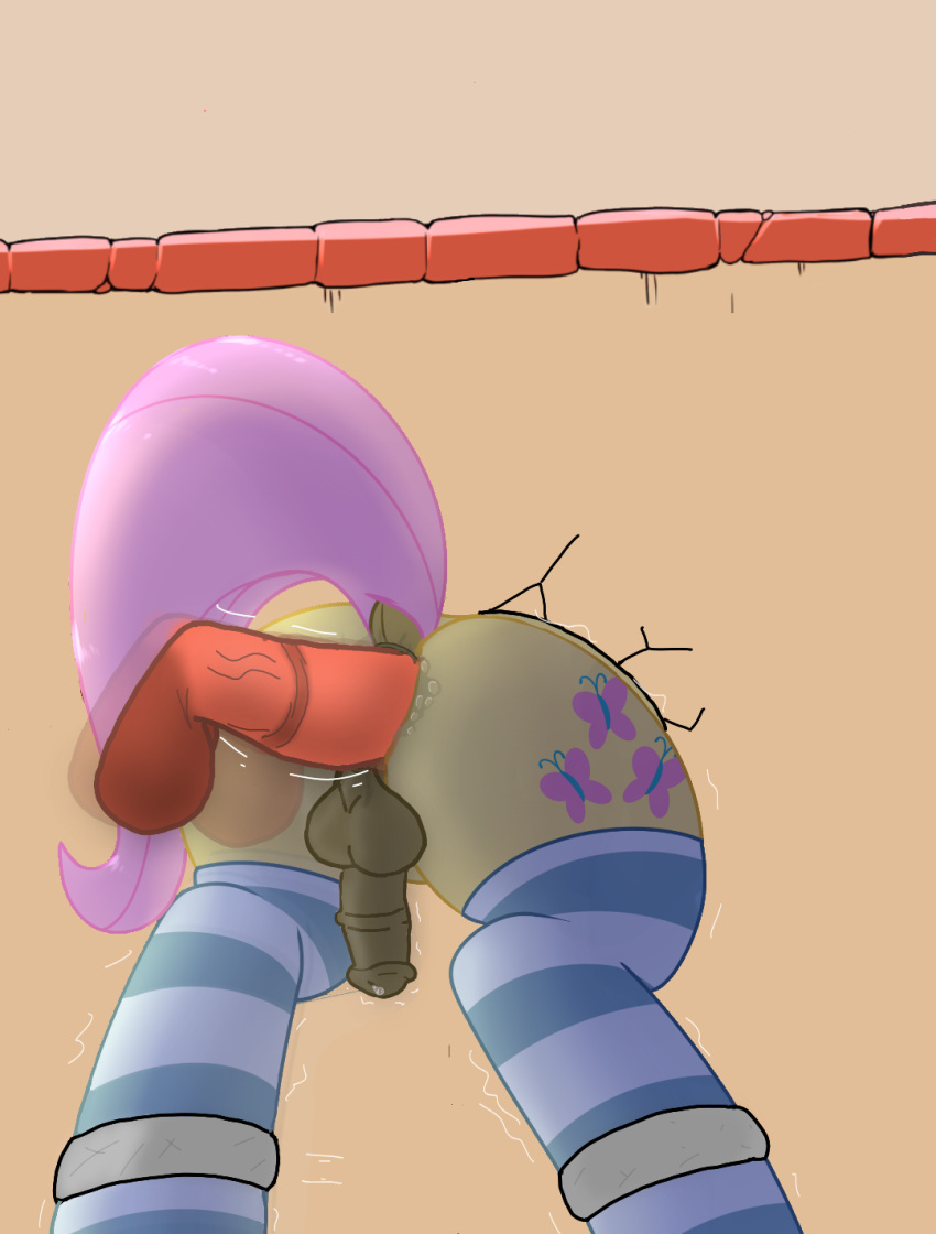 anal anal_penetration ankles_tied anonymous_artist bdsm big_penis bondage bound butt clothing equid equine fluttershy_(mlp) friendship_is_magic genitals hasbro hi_res horse legwear male mammal my_little_pony penetration penis penis_size_difference pony public_use rear_view sex shaking solo thigh_highs through_wall trembling