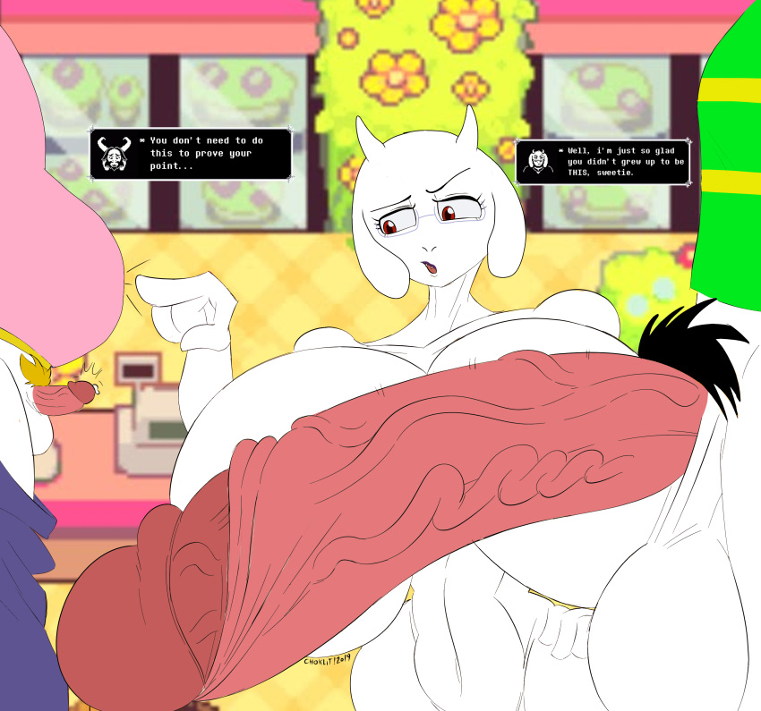 absurd_res anthro asgore_dreemurr asriel_dreemurr balls big_balls big_breasts big_penis bodily_fluids boss_monster bottomless bottomwear bottomwear_down bovid breasts caprine clothed clothing cuckold deltarune dialogue_box ellipsis english_text erection eyewear father father_and_child father_and_son female genital_fluids genitals gesture glasses goat group hi_res horn huge_balls huge_breasts huge_penis humiliation hyper hyper_balls hyper_genitalia hyper_penis incest_(lore) male mammal mother mother_and_child mother_and_son nude open_mouth overweight overweight_anthro overweight_male pants pants_down parent parent_and_child partially_clothed penis penis_humiliation penis_size_difference pointing precum pubes red_eyes shirt small_penis_humiliation son tasteofchoklit text text_box topwear toriel trio undertale undertale_(series) video_games white_body
