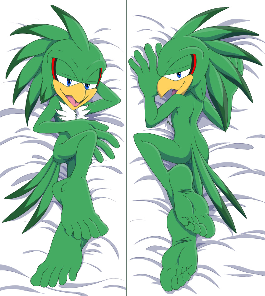 5_toes accipitrid accipitriform anthro avian barefoot bed_sheet bedding bird bodypillow feet foot_ninja15 hi_res humanoid jet_the_hawk male sega soles solo sonic_adventure sonic_riders sonic_the_hedgehog_(series) toes