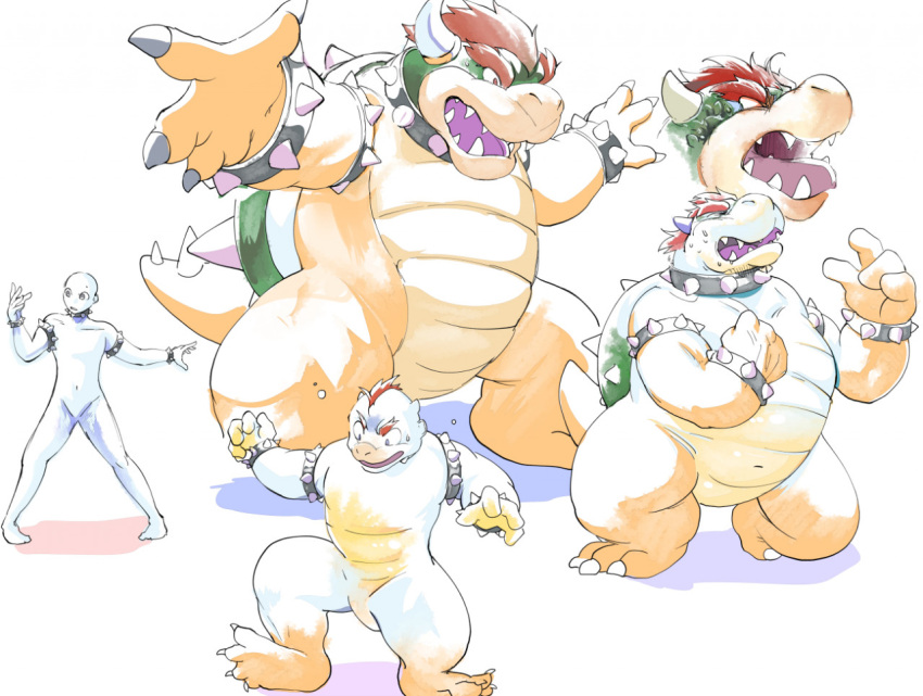 4_fingers 4_toes 5_fingers anthro big_teeth bracelet claws collar eyebrows feet finger_claws fingers growth hair horn human human_to_anthro jewelry koopa male mammal mario_bros muscle_growth nintendo nojo red_hair scalie solo species_transformation spiked_bracelet spiked_collar spikes spikes_(anatomy) tail_growth toe_claws toes tongue transformation video_games