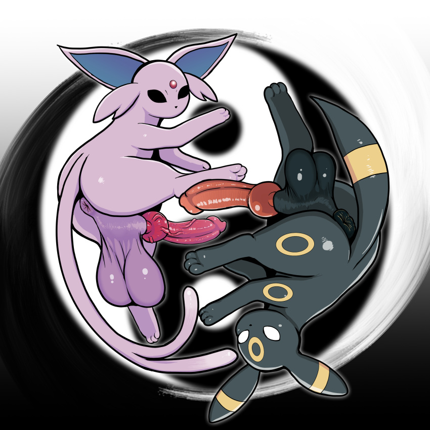 absurd_res animal_genitalia animal_penis anus backsack balls big_balls big_butt big_penis black_body butt canid canine_penis darkened_genitalia digital_media_(artwork) duo eeveelution erection espeon feet feral fur generation_2_pokemon genitals hi_res hindpaw huge_balls huge_butt huge_penis knot long_penis looking_at_viewer male mammal nintendo paws penis perineum pokemon pokemon_(species) presenting puffy_anus purple_anus raised_leg rapistwerewolf rear_view red_penis saggy_balls simple_background small_but_hung soles thick_penis thick_thighs toes umbreon vein veiny_knot veiny_penis video_games wide_hips