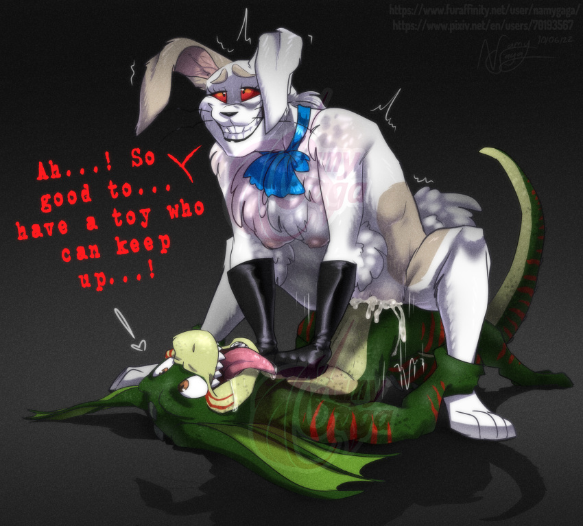 absurd_res anthro duo female five_nights_at_freddy's frenetic hi_res invalid_tag lagomorph leporid male male/female mammal namygaga questionable_consent rabbit scalie scottgames vanny_(fnaf) video_games
