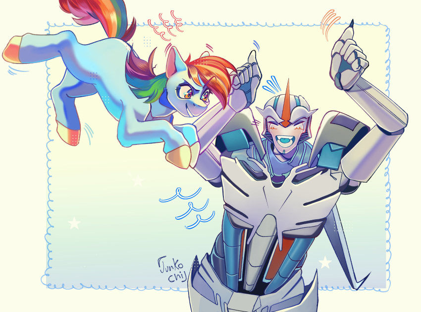 blue_body blush blush_lines crossover cybertronian decepticon duo equid equine eyes_closed female feral friendship_is_magic hair happy hasbro hi_res hooves horn horse humanoid junkochi machine male mammal multicolored_hair multicolored_tail my_little_pony pony rainbow_dash_(mlp) rainbow_hair rainbow_tail robot simple_background starscream takara_tomy transformers transformers:_prime transformers_aligned_continuity wings yellow_hooves