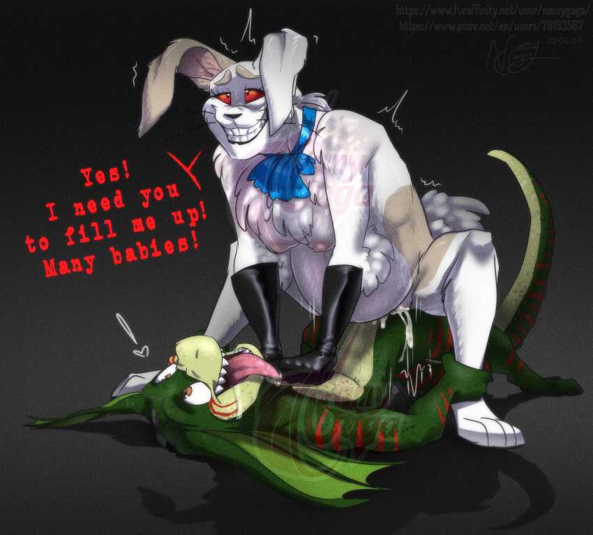 absurd_res anthro duo female five_nights_at_freddy's hi_res lagomorph leporid male male/female mammal namygaga pregnant questionable_consent rabbit scalie scottgames vanny_(fnaf) video_games