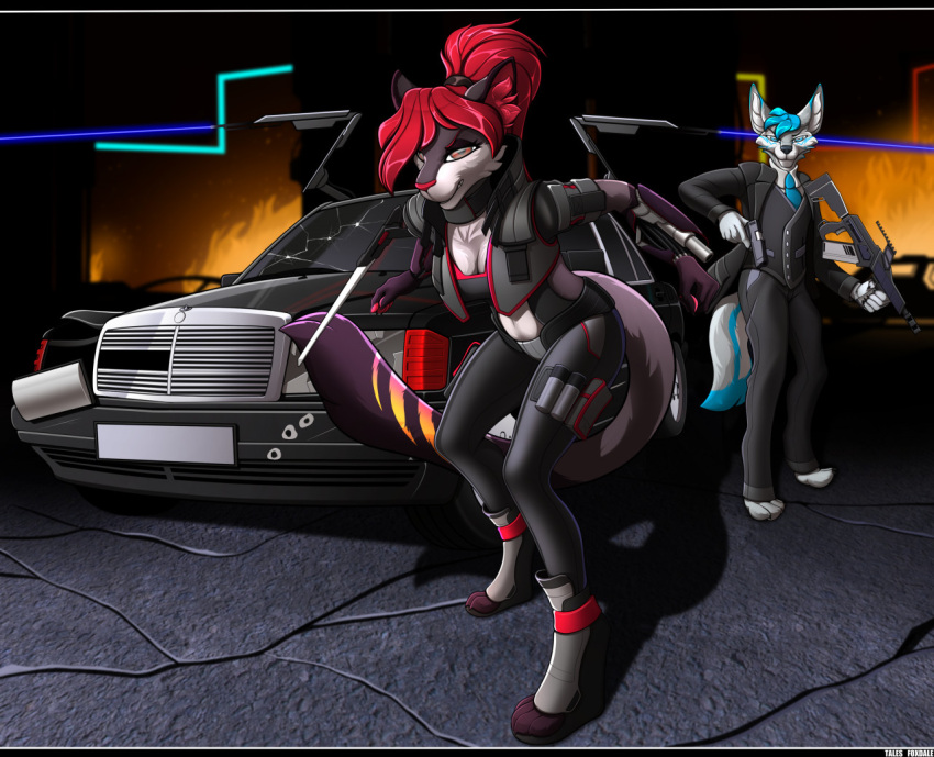 2022 4_toes 5_fingers anthro breasts canid canine clothed clothing digital_media_(artwork) digitigrade duo eyebrows eyelashes feet felid feline female fingers hair male mammal red_hair standing tales_foxdale toes