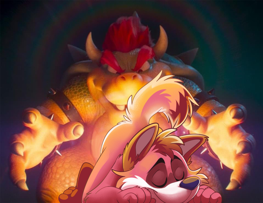 absurd_res anthro bowser canid canine canis coyote duo glowing hi_res koidelcoyote koidelcoyote_(character) koopa male male/male mammal mario_bros nintendo reptile scalie turtle video_games