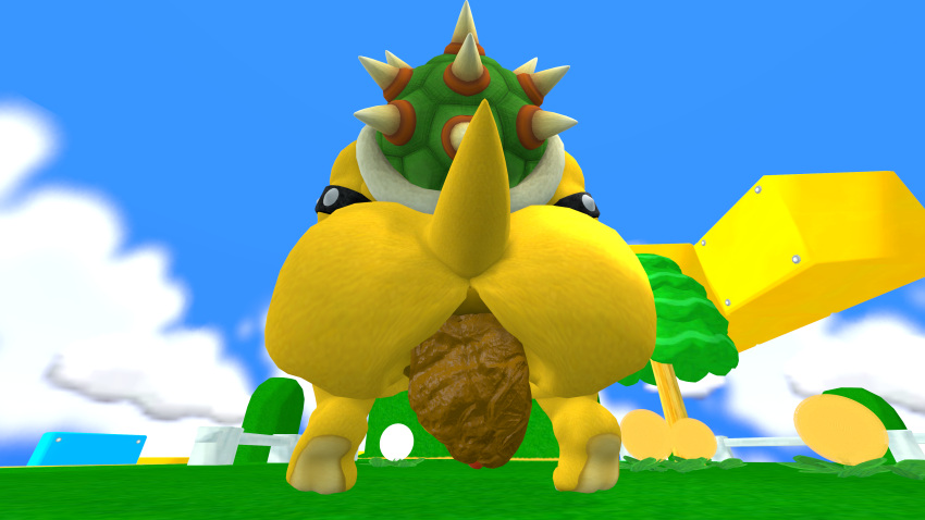 absurd_res anthro anus big_butt bowser butt chubby_male collar crouching dragon feces grassland hi_res huge_butt king_koopa koopa male mario_bros metal_collar nintendo overweight pooping reptile scalie scat shell solo spread_anus spread_butt spreading squat_position squatting_position tecbuttlovefa thick_thighs turtle video_games